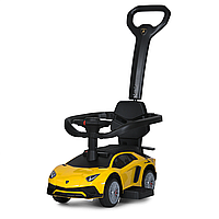 Дитяча каталка-толокар 2 в 1 Lamborghini з батьківською ручкою та світлом фар.