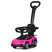 Дитяча каталка-толокар 2 в 1 Lamborghini з батьківською ручкою та світлом фар.