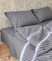 Євро комплект якісної  постільної білизни Бязь Gold Lux  200*220 Сіра полоска