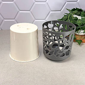 Горщик для квітів круглий 14 см Антрацит/Крем Lamela Дует, фото 2