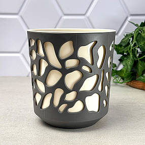 Горщик для квітів круглий 14 см Антрацит/Крем Lamela Дует, фото 3