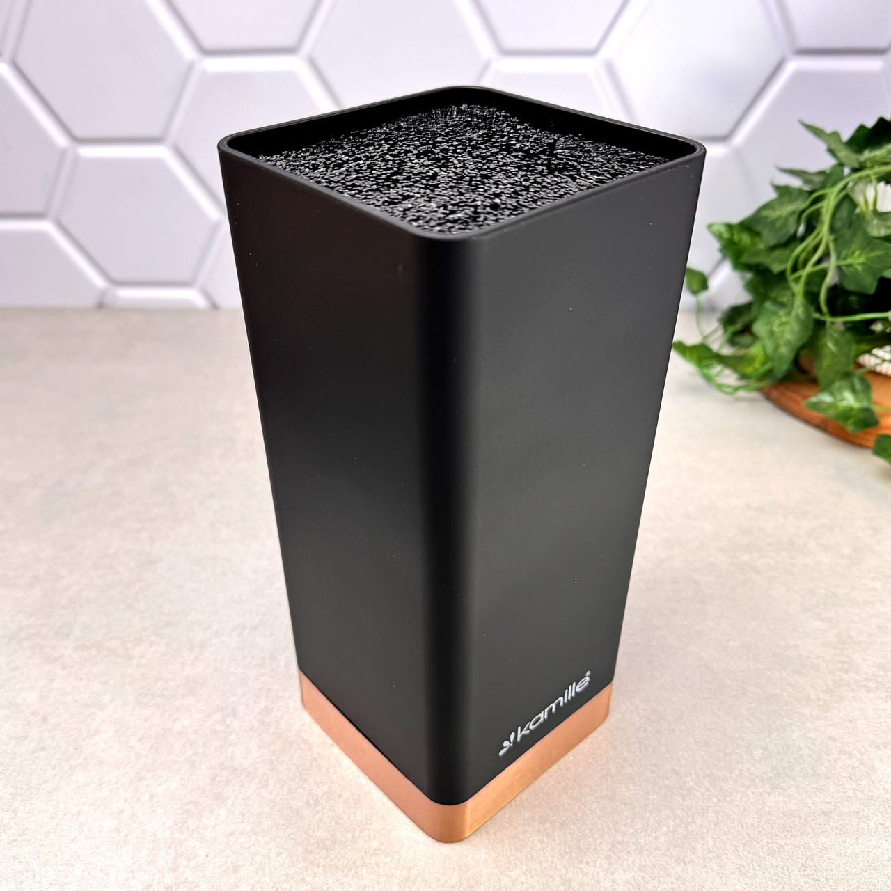 Підставка для ножів Kamille KM 7628 квадратна 22 см Titan Copper Польща