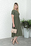 Довга легка жіноча сукня розлітайка літня однотонна вільна сукня міді з коротким рукавом жатка сукня, фото 2