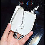 ЧОХОЛ ДЛЯ КЛЮЧІВ З КАРАБІНОМ корона біла шкіра, фото 2