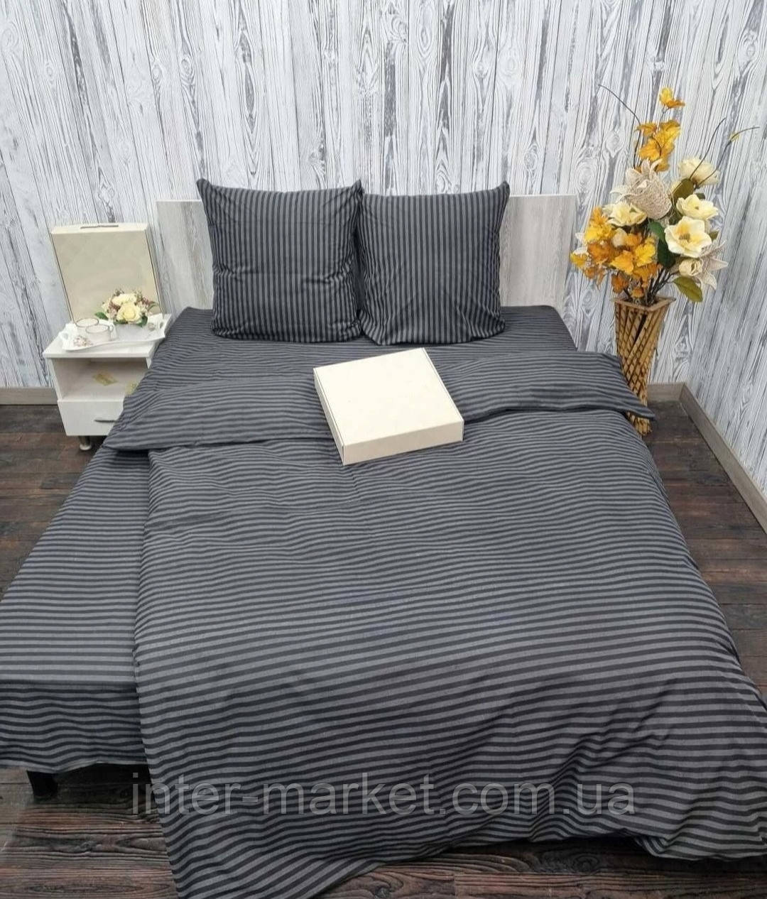 Двуспальний комплект якісної постільної білизни Бязь Gold Lux 180*200 Графіт