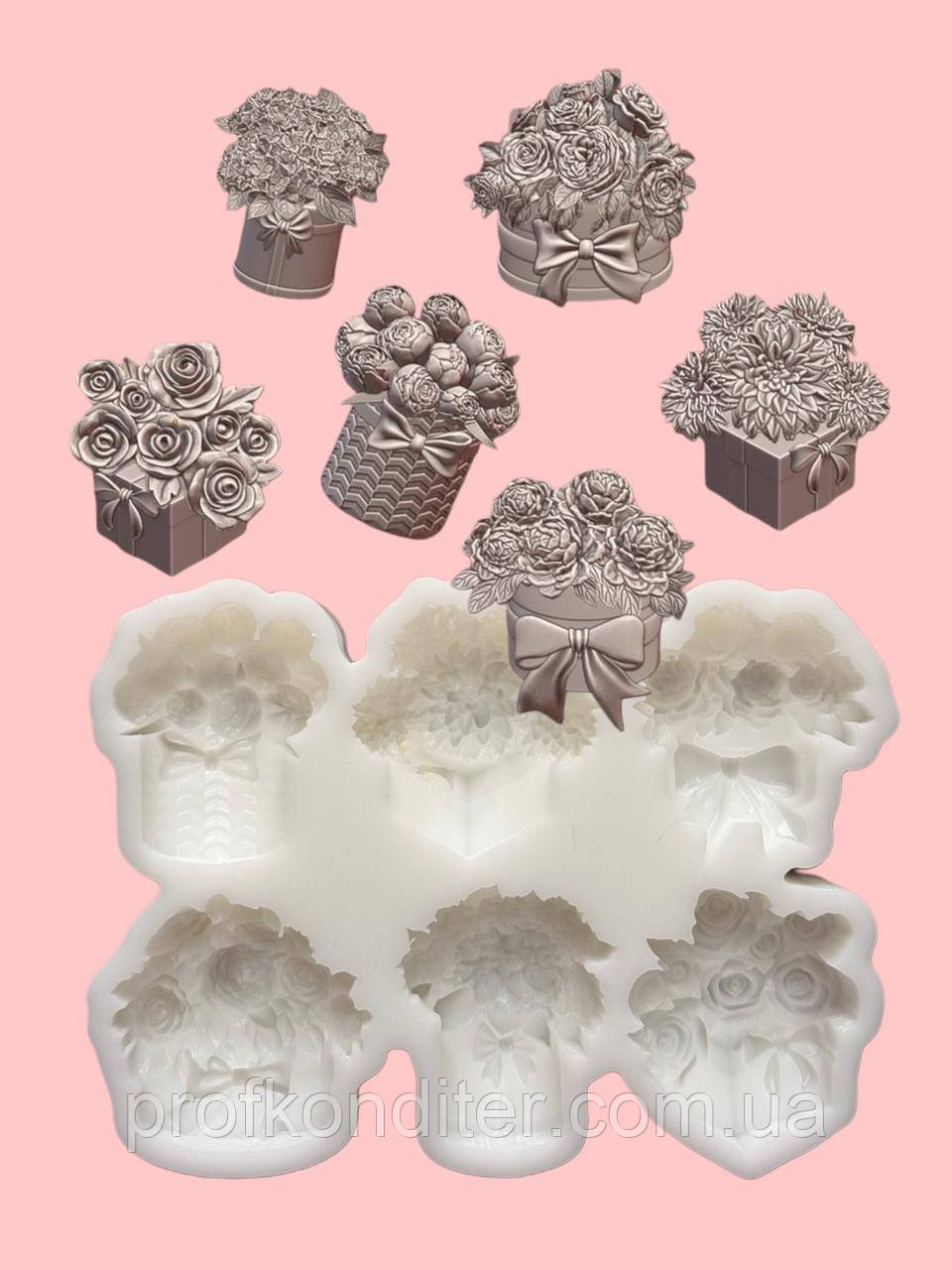 Силіконовий молд для шоколаду, зефіру та ін ʼЦукерки - 6 тубусів з квітамиʼ, фото 1