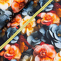 Турецька бавовняна тканина ранфорс dijital 5D "Квіти персикові, жовті, блакитні" 240 см, фото 4