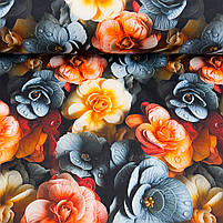 Турецька бавовняна тканина ранфорс dijital 5D "Квіти персикові, жовті, блакитні" 240 см, фото 5