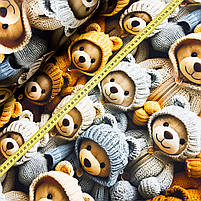 Турецька бавовняна тканина ранфорс digital 5D "Ведмедики у в'язаних светрах" 240 см, фото 3