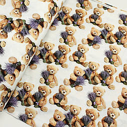 Ранфорс digital з цифровим друком 5D "Ведмедики з букетами лаванди" № SB-3474