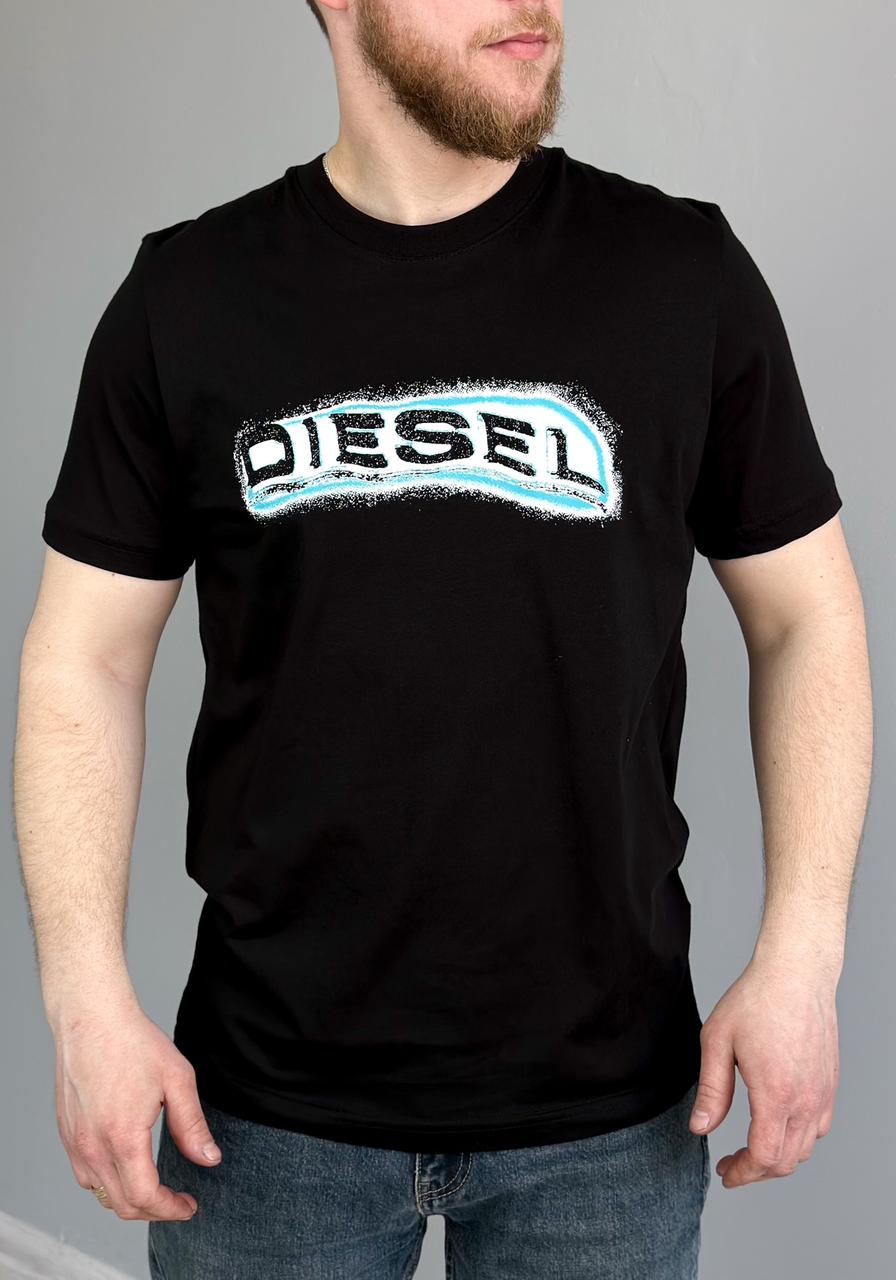 Чоловіча футболка Diesel полегшена чорна футболка Дізель для чоловіків люкс якість