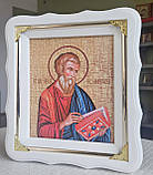 Ікона Святий Матфей в білому дерев'яному фігурному кіоті під склом, розмір кіота 24*21,сюжет 15*18., фото 2