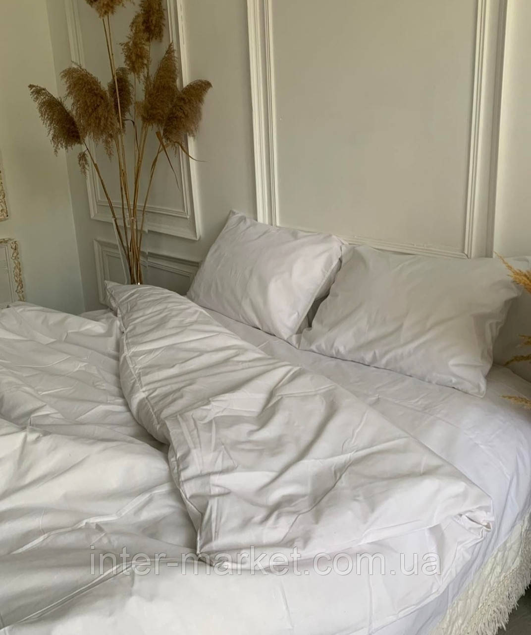 Двуспальний комплект якісної постільної білизни Бязь Gold Lux 180*200 Світло сірий, фото 1