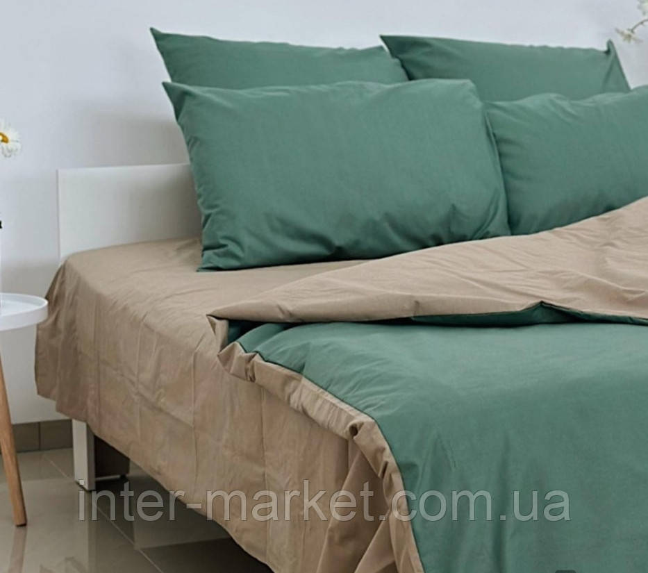 Двуспальний комплект якісної постільної білизни Бязь Gold Lux 180*200 Хаки