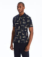 Синє чоловіче поло LC Waikiki/ЛС Вайкікі з бежевим принтом. фірмова Туреччина