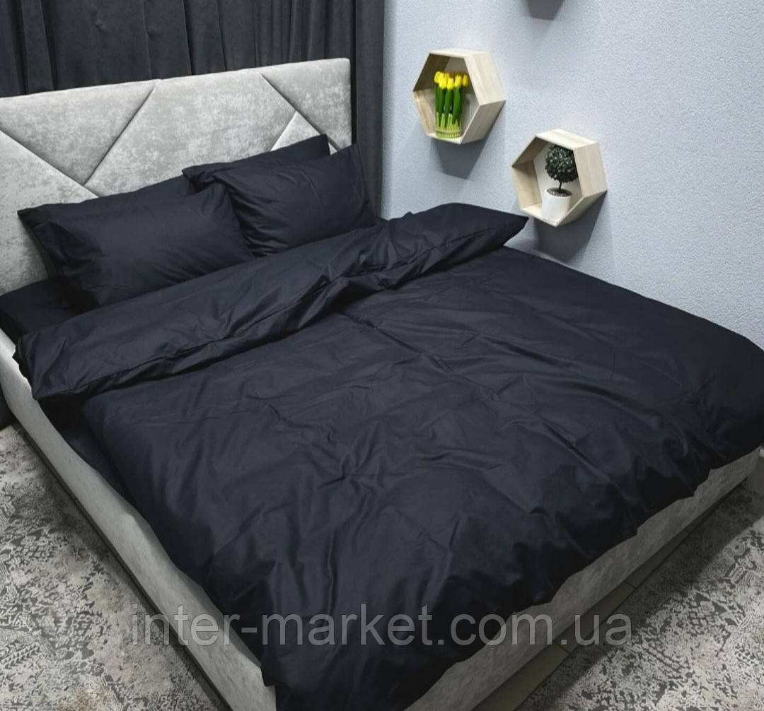 Полуторний комплект якісної постільної білизни Бязь Gold Lux 150*220 Чорний