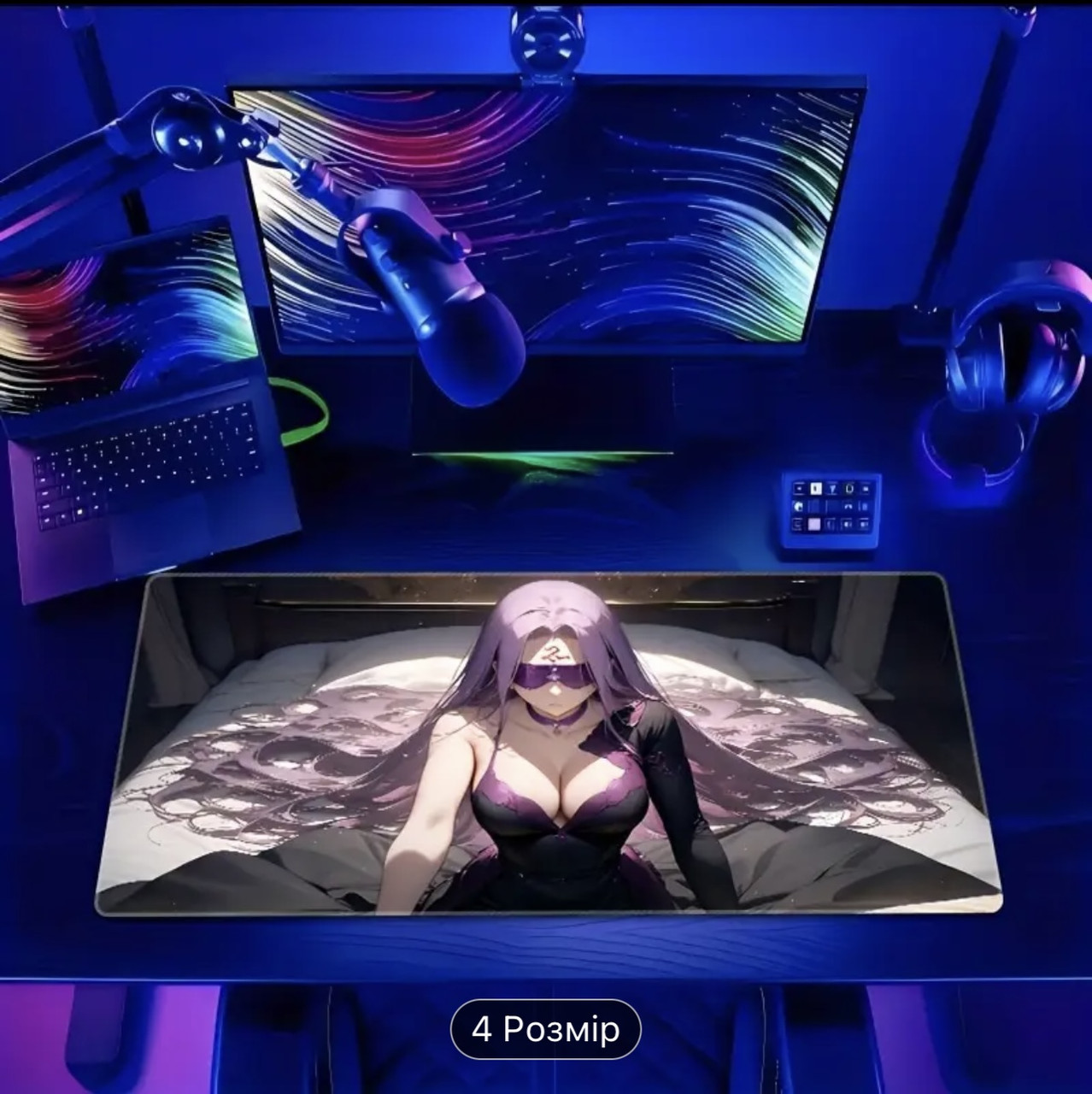 Великий килимок для миші з дизайном аніме-дівчини і фіолетових окулярах , розмір 80/30, фото 1