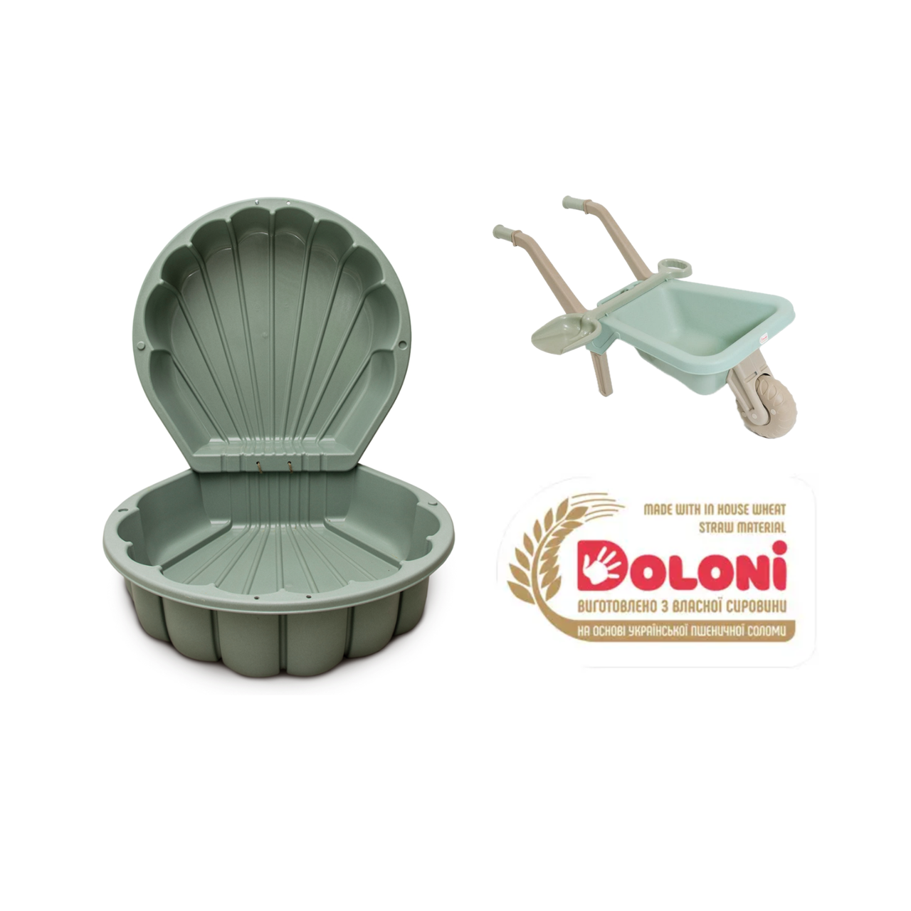 ЕКО Набір: дитяча пластикова тачка та пісочниця мушля ТМ Doloni, фото 1