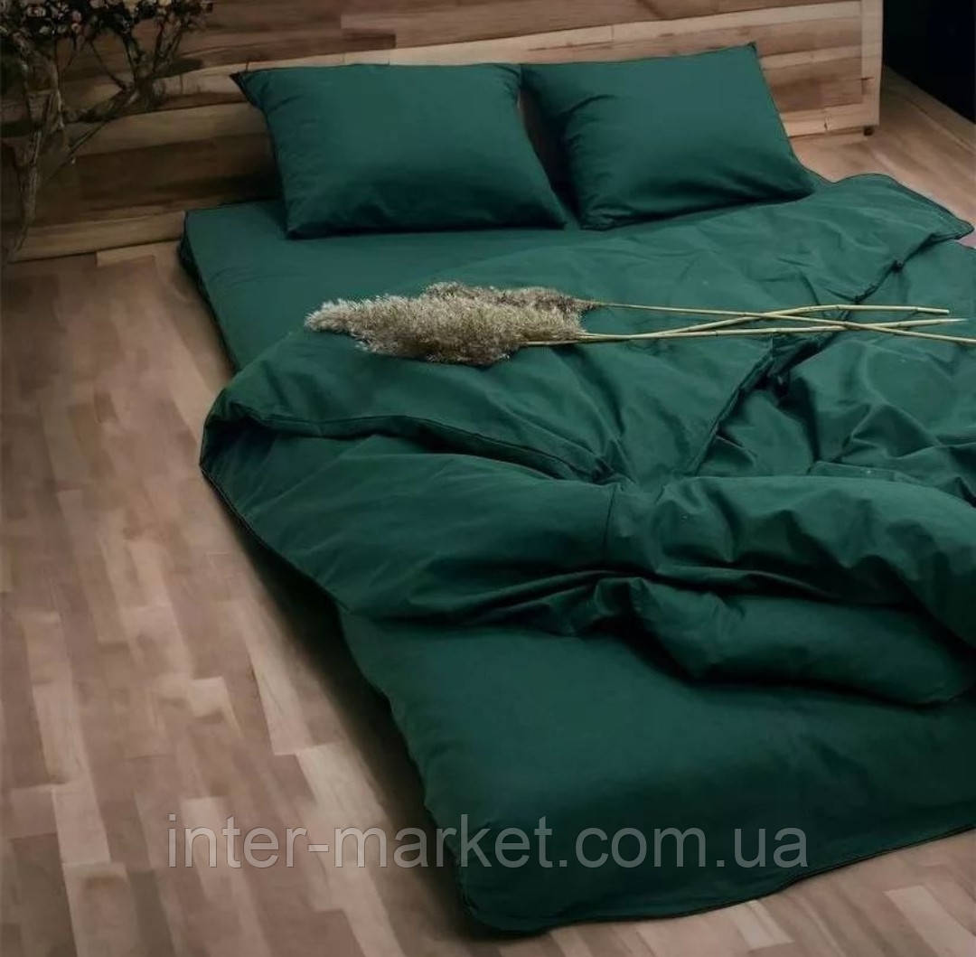 Євро комплект якісної постільної білизни Бязь Gold Lux 200*220 Зелений