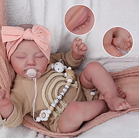 Кукла Реборн 45 см Девочка новорожденная можно купать силиконовая детализированная в наборе с соской и одеждой