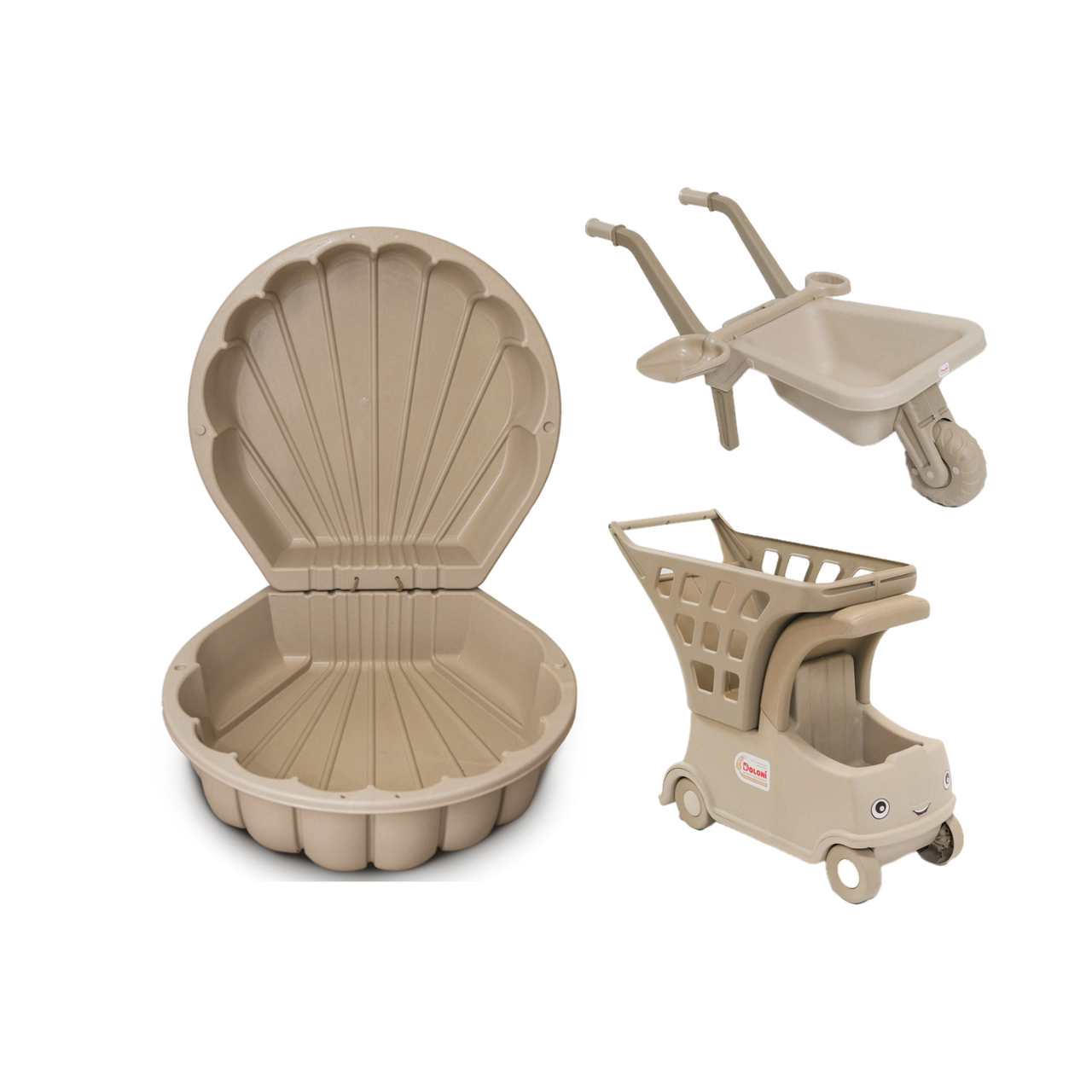 ЕКО Набір: дитяча пластикова тачка, візок "Авто з кошиком", та пісочниця мушля ТМ Doloni, фото 1
