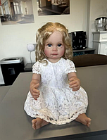 Реборн Лялька Дівчинка 60 см вінілова-силікон можна купати реалістична з довгим волоссям соскою та одягом