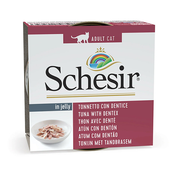 Schesir Tuna with Dentex ШЕЗІР ТУНЕЦЬ З ЗУБАНОМ в желе натуральні консерви для котів, вологий корм, банка 85г, фото 1