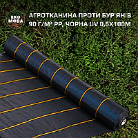 Агротканина проти бур'янів 90 г/м² PP, чорна UV 0,6х100м