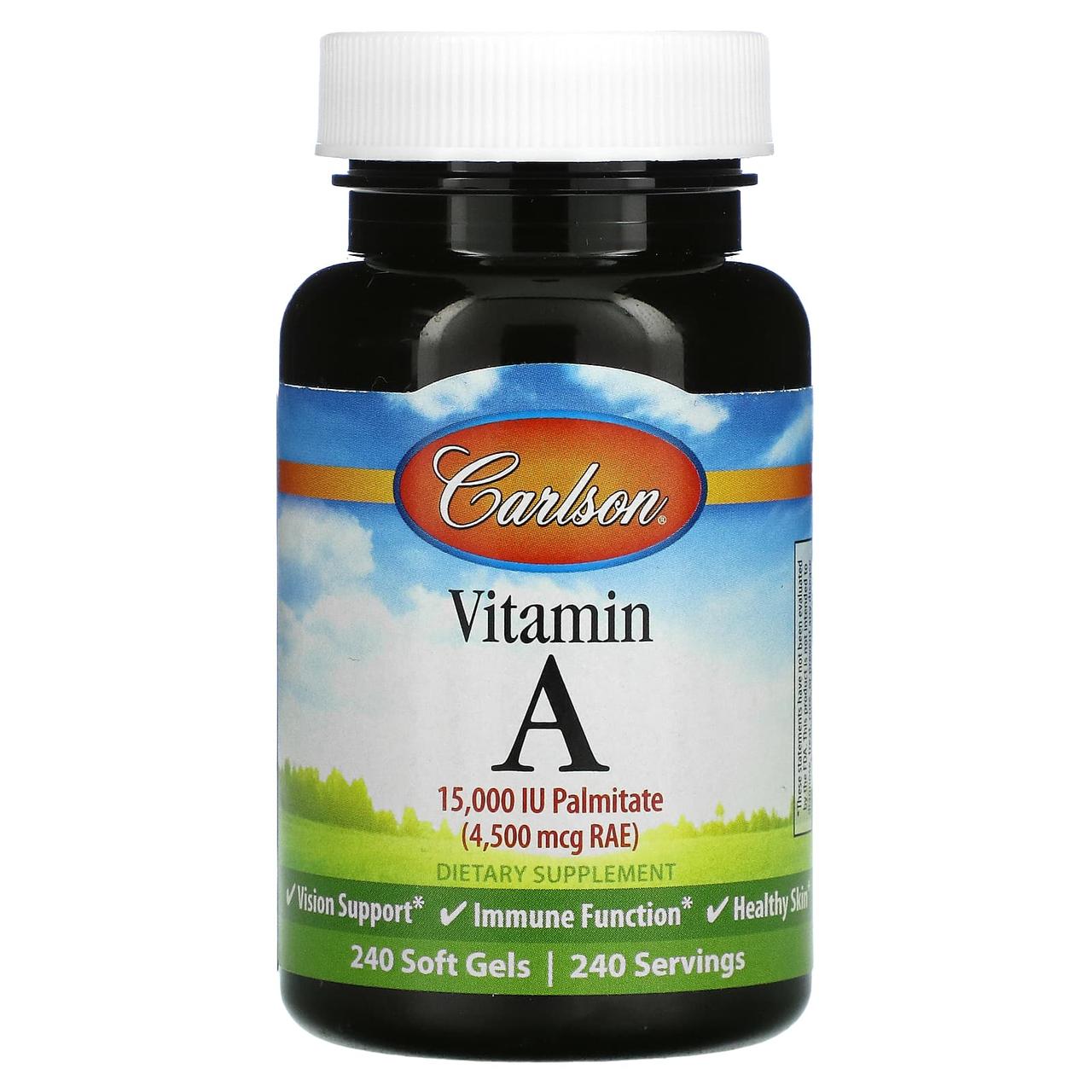 Вітамін А, Vitamin A, Carlson, 15000 МО, 240 гелевих капсул, фото 1
