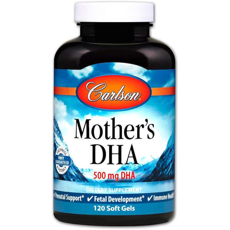 Докозагексаєнова кислота (ДГК) для годуючих мам, Mother's DHA, Carlson, 500 мг, 120 гелевих капсул