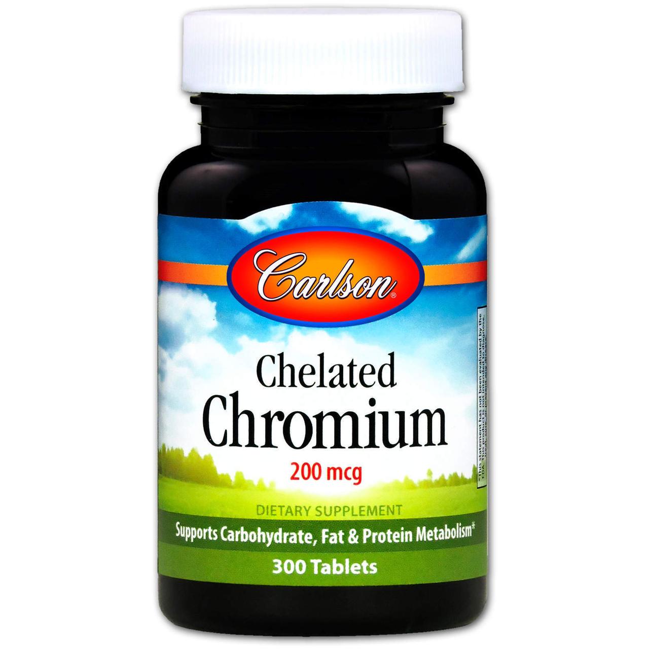 Хром хелат, Chelated Chromium, Carlson, 200 мкг, 300 таблеток, фото 1