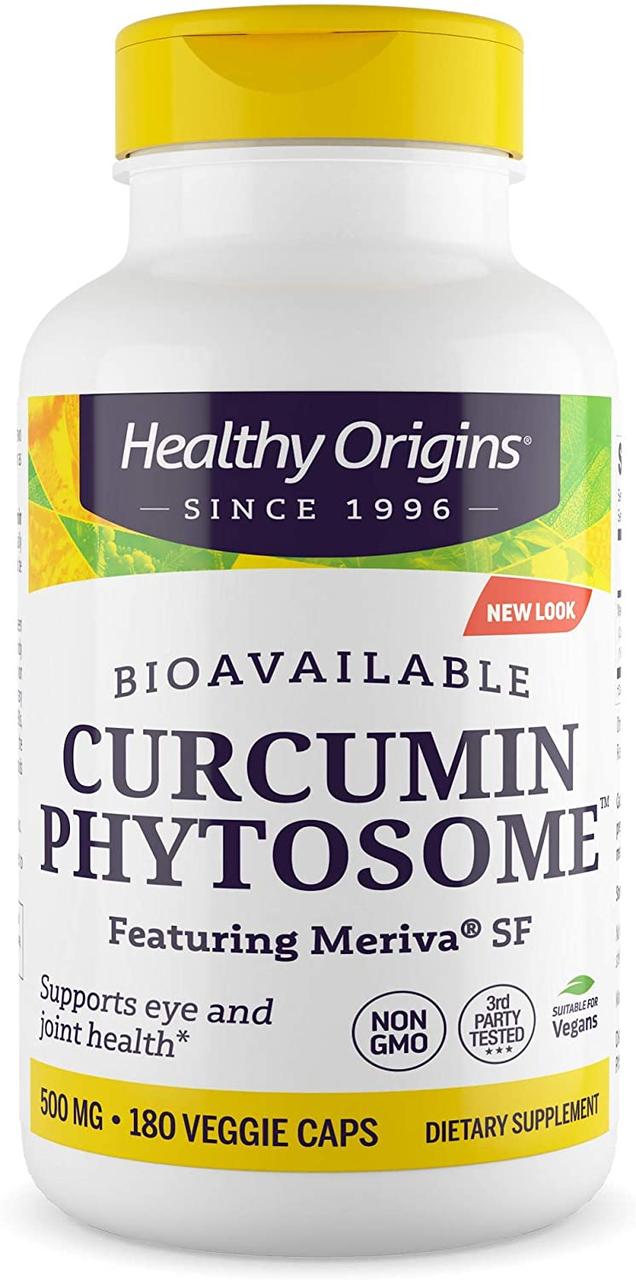 Куркумін, Curcumin Phytosome, Healthy Origins, фітосоми куркуміну за участю Meriva SF, 500 мг, 180 вегетаріанських капсул