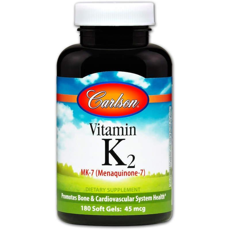 Вітамін К-2 (менахінон), Vitamin K2 MK-7, Carlson, 45 мкг, 180 гелевих капсул, фото 1