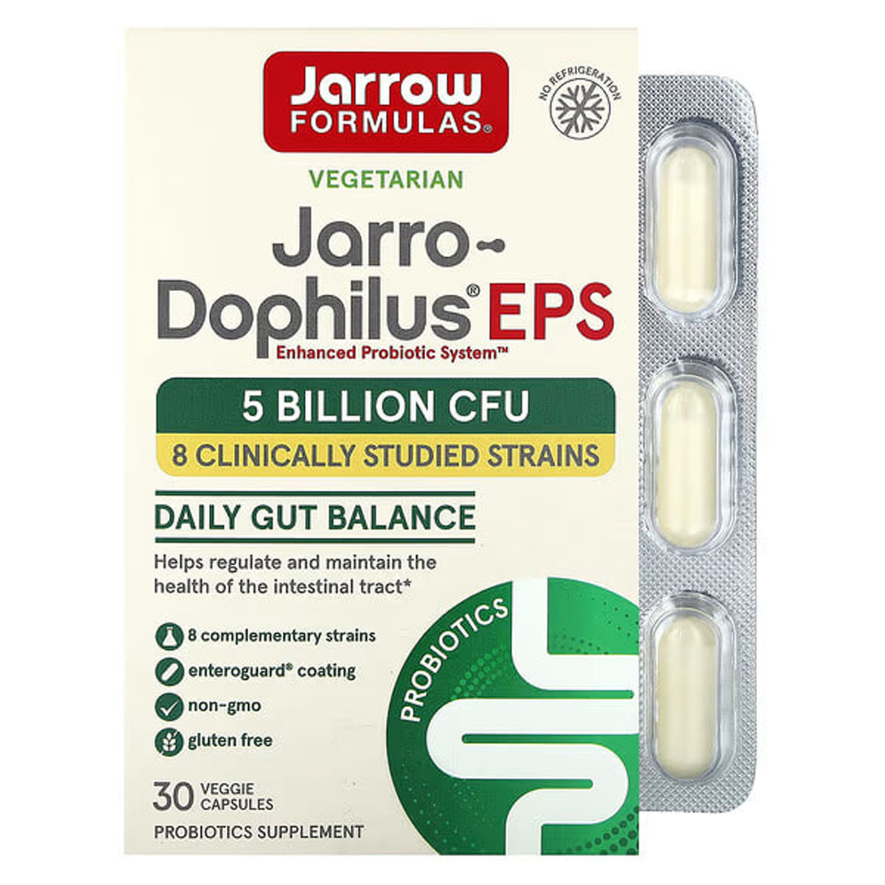 Пробіотики для травлення, Jarro-Dophilus, EPS, Jarrow Formulas, 5 млрд КУО, 30 вегетаріанських капсул