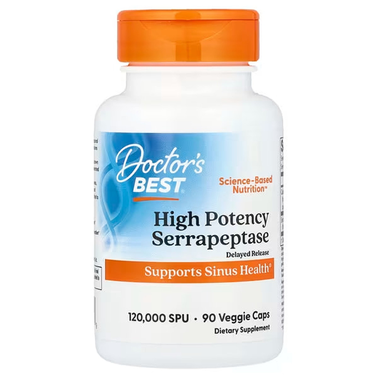 Серрапептаза, Serrapeptase, Doctor's Best, 120,000 SPUs, високої ефективності, 90 веганських капсул