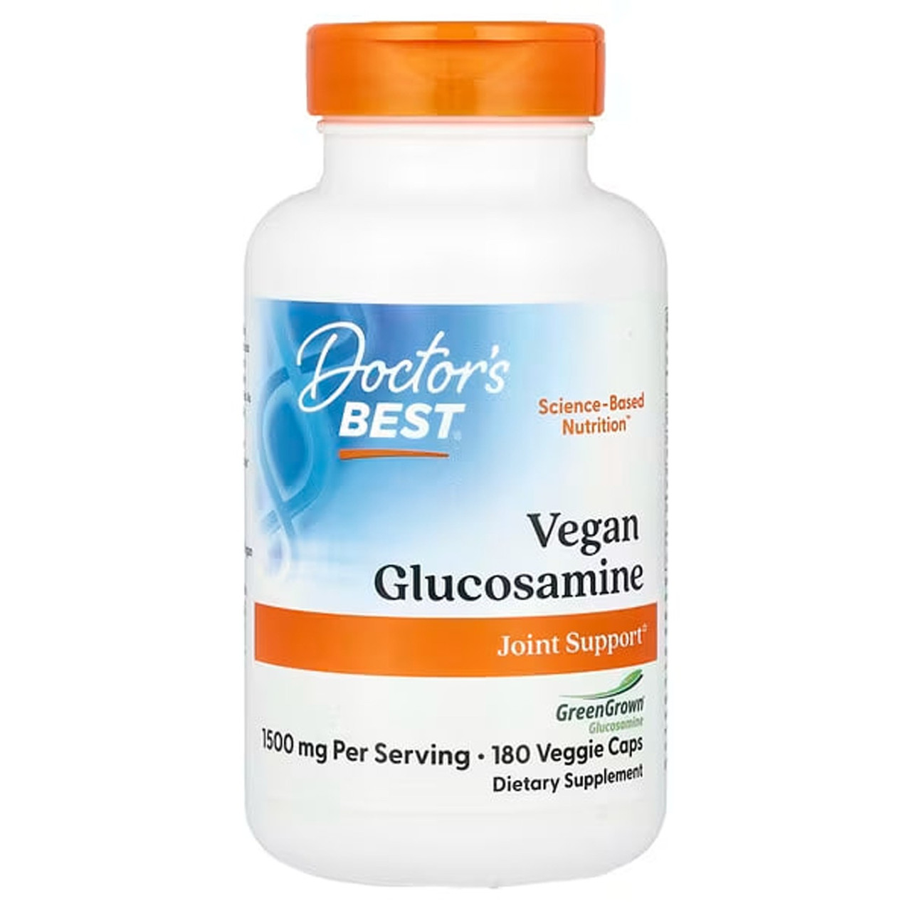 Глюкозамін сульфат, Vegan Glucosamine Sulfate with GreenGrown Glucosamine, Doctor's Best, 1500 мг, 180 веганських капсул (750 мг у