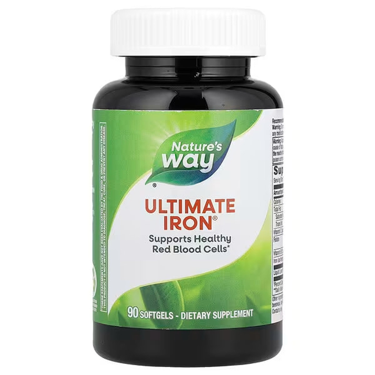 Залізо, Ultimate Iron, Nature's Way, поживні речовини для червоних кров'яних тілець, 90 капсул