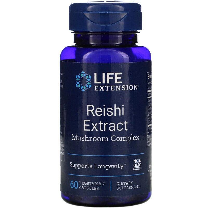 Гриби рейші, Reishi, Life Extension, грибний комплекс, екстракт, 60 кап.