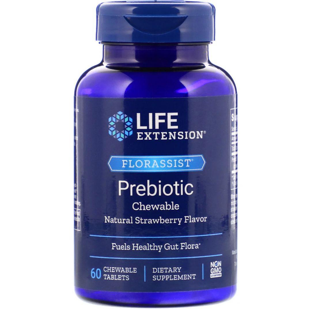 Пребіотик, смак полуниці, Florassist, Prebiotic Chewable, Life Extension, 60 жувальних таблеток