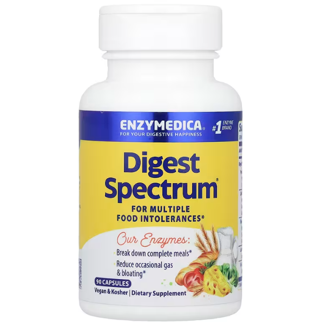 Травні ферменти, Digest Spectrum, Enzymedica, для покращення травлення, від множинної харчової непереносимості, 90 капсул