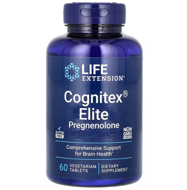 Поліпшення роботи мозку, прегненолон, Cognitex Elite Pregnenolon, Life Extension, 60 вегетаріанських таблеток