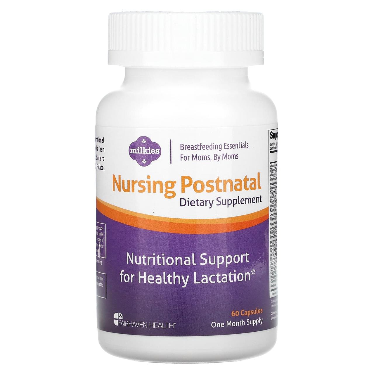 Післяпологовий догляд, Nursing Postnatal, Fairhaven Health, Milkies, 60 капсул