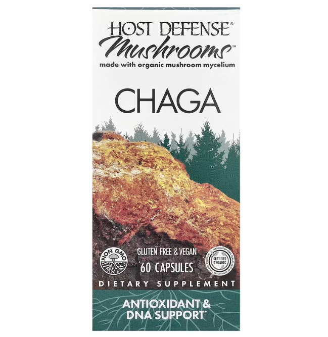 Чага, Chaga, Host Defense, Mushrooms™, антиоксидант та підтримка ДНК, 60 капсул