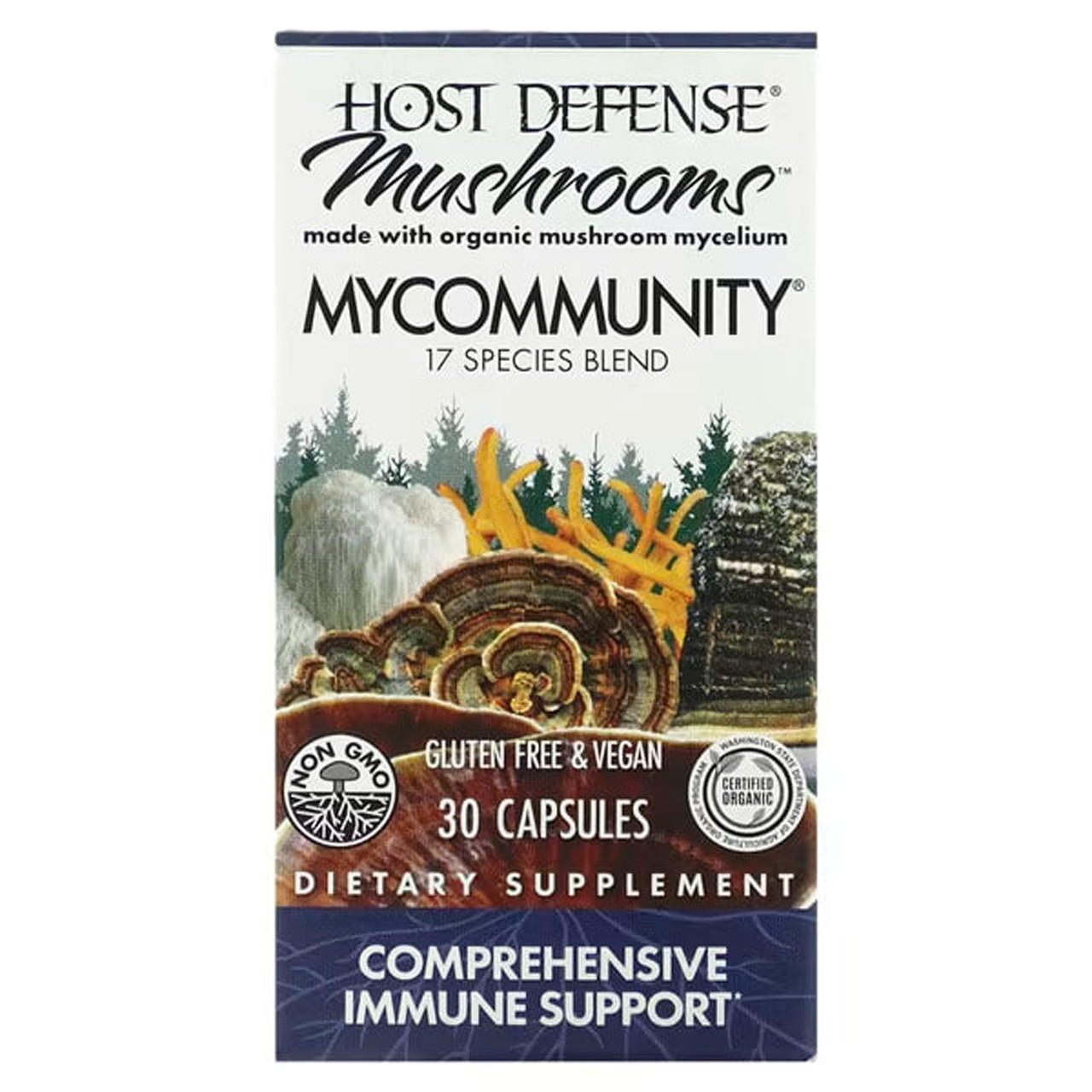 Підтримка імунітету, Mushrooms, MyCommunity, Fungi Perfecti, Host Defense Mushrooms, 30 капсул