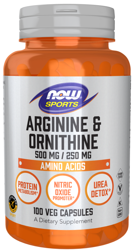 Аргінін та орнітин, Arginine & Ornithine, Now Foods, Sports, 500 мг/250 мг, 100 вегетаріанських капсул