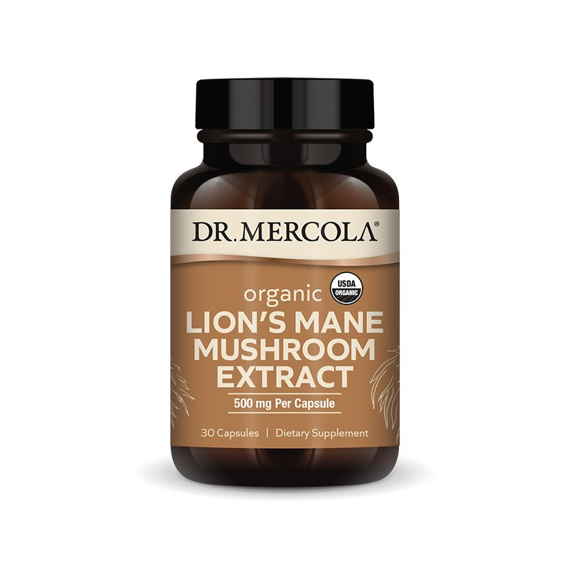 Їжовик гребінчастий, Lion's Mane Mushroom, Dr. Mercola, органік, екстракт, 500 мг, 30 капсул