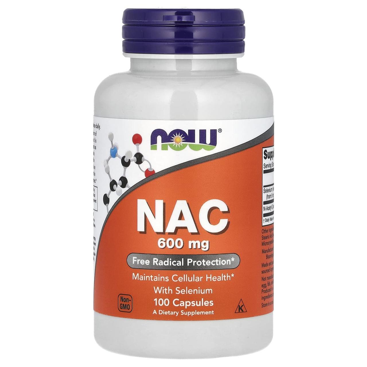 N-ацетилцистеїн з селеном, NAC (N-Acetyl Cysteine), Now Foods, 600 мг, 100 капсул