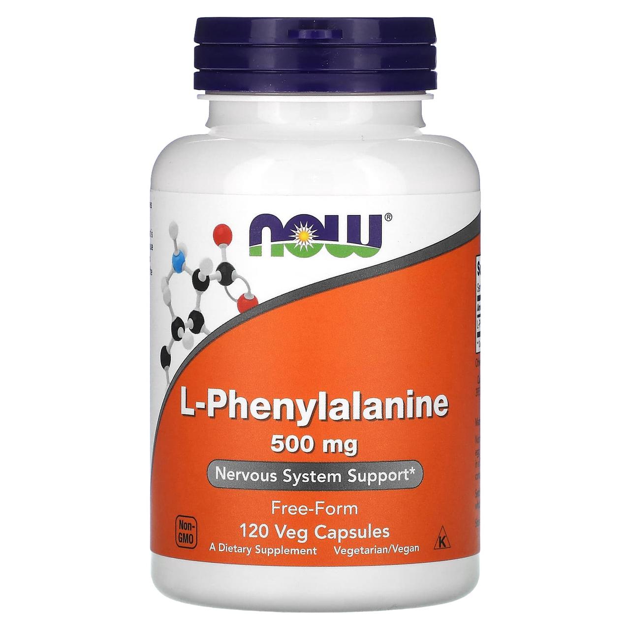 Фенілаланін, L-Phenylalanine, Now Foods, 500 мг, 120 вегетаріанських капсул.