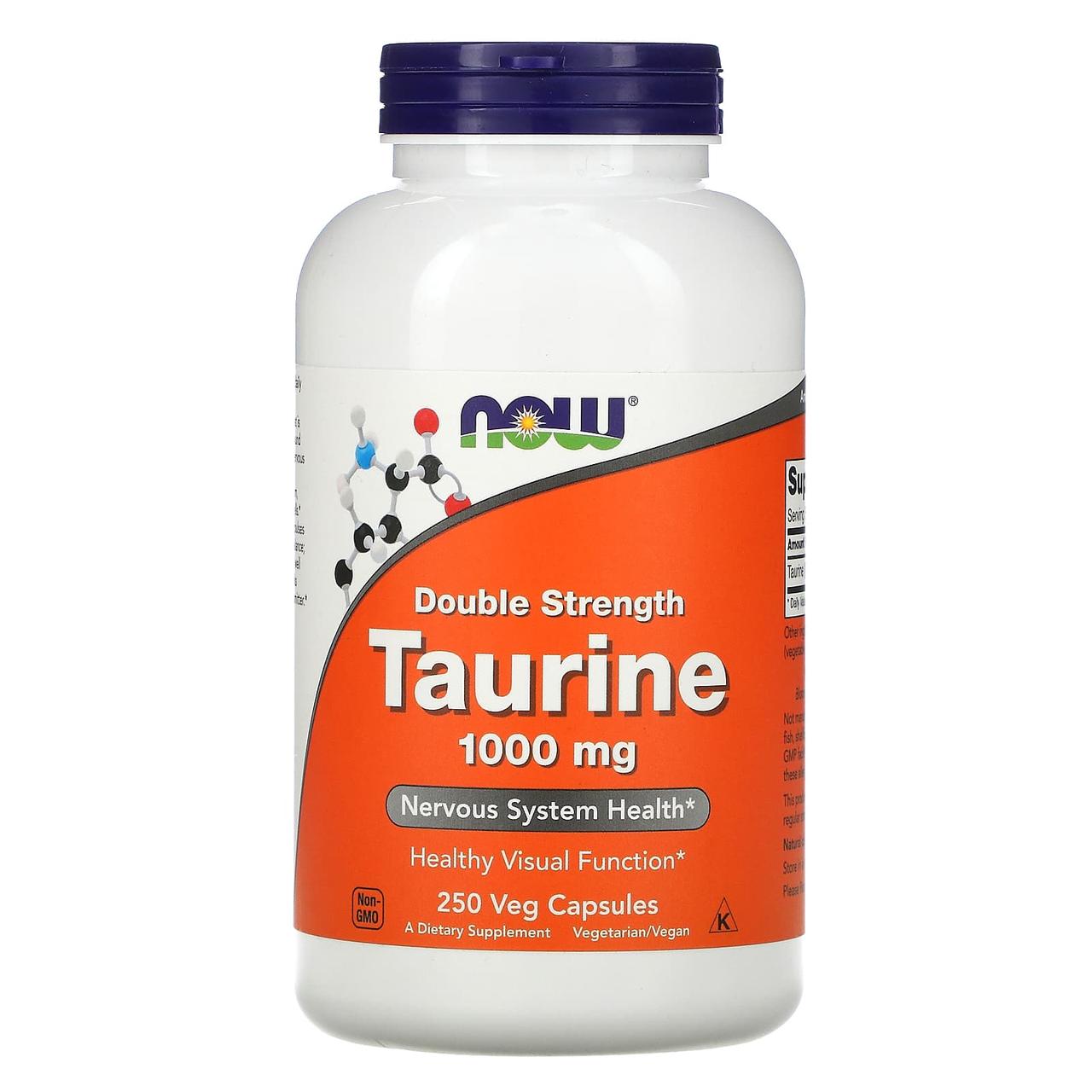 Таурин, Taurine, Now Foods, подвійна сила, 1000 мг, 250 вегетаріанських капсул
