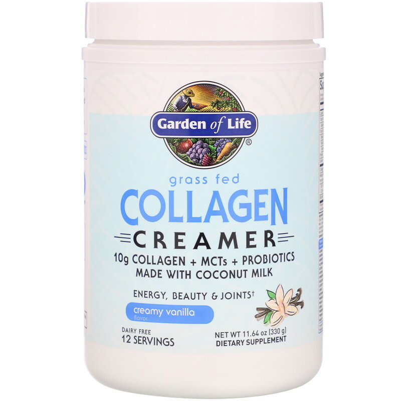 Пептиди колагену кремові, Grass Fed Collagen Creamer, Garden of Life, вирощеного на трав'яному кормі, вершкова ваніль, 330 г, фото 1